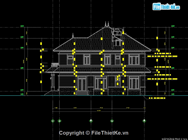 bản vẽ thi công biệt thự file cad,nhà mái nhật 2 tầng 14.2x11m,hồ sơ thiết kế kiến trúc biệt thự,biệt thự 2 tầng mái nhật