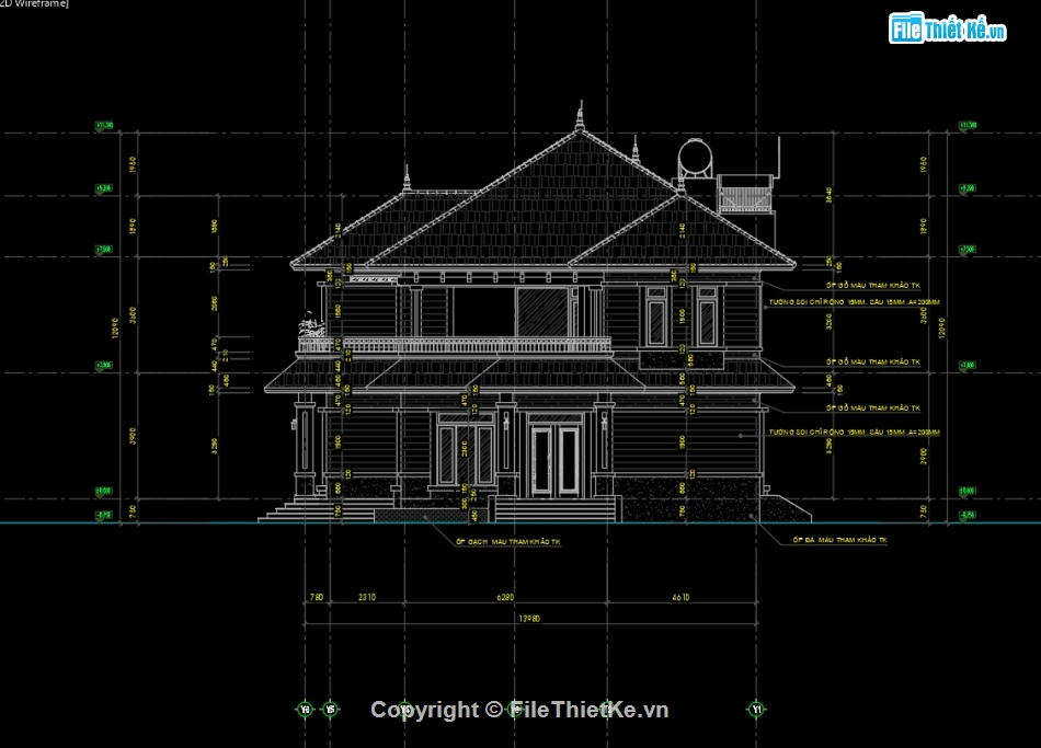 bản vẽ thi công biệt thự file cad,nhà mái nhật 2 tầng 14.2x11m,hồ sơ thiết kế kiến trúc biệt thự,biệt thự 2 tầng mái nhật