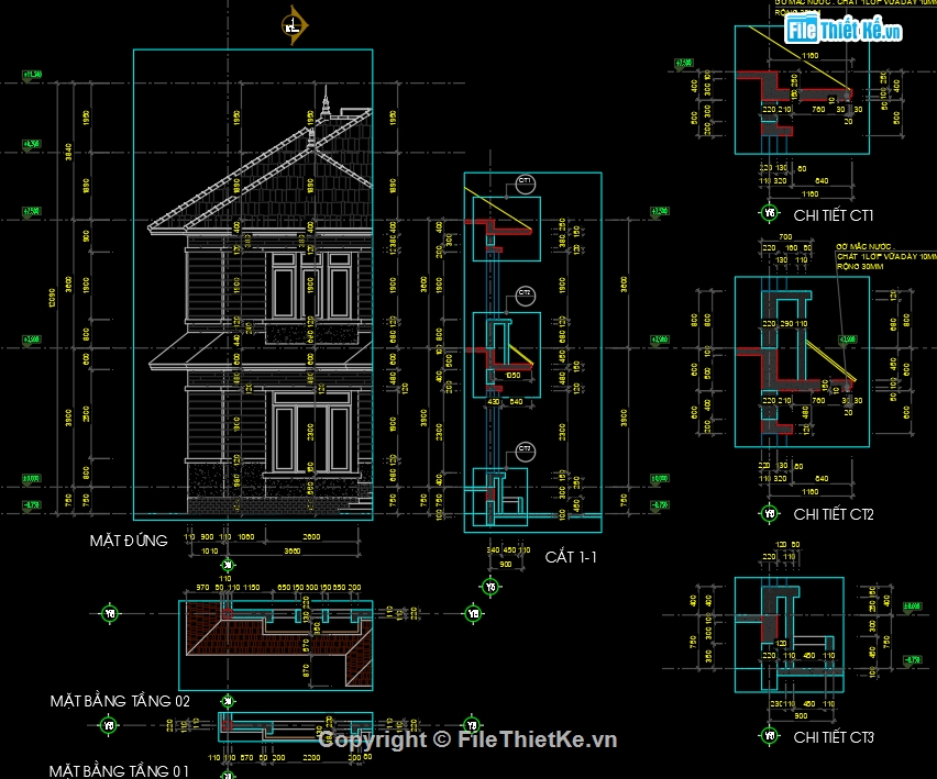 bản vẽ thi công biệt thự file cad,nhà mái nhật 2 tầng 14.2x11m,hồ sơ thiết kế kiến trúc biệt thự,biệt thự 2 tầng mái nhật