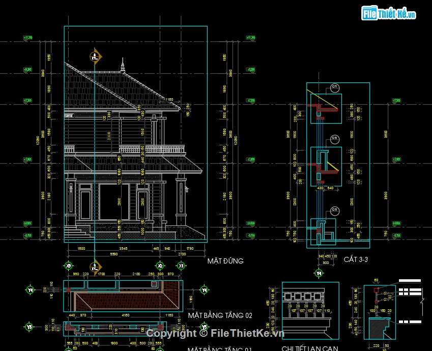 bản vẽ thi công biệt thự file cad,nhà mái nhật 2 tầng 14.2x11m,hồ sơ thiết kế kiến trúc biệt thự,biệt thự 2 tầng mái nhật