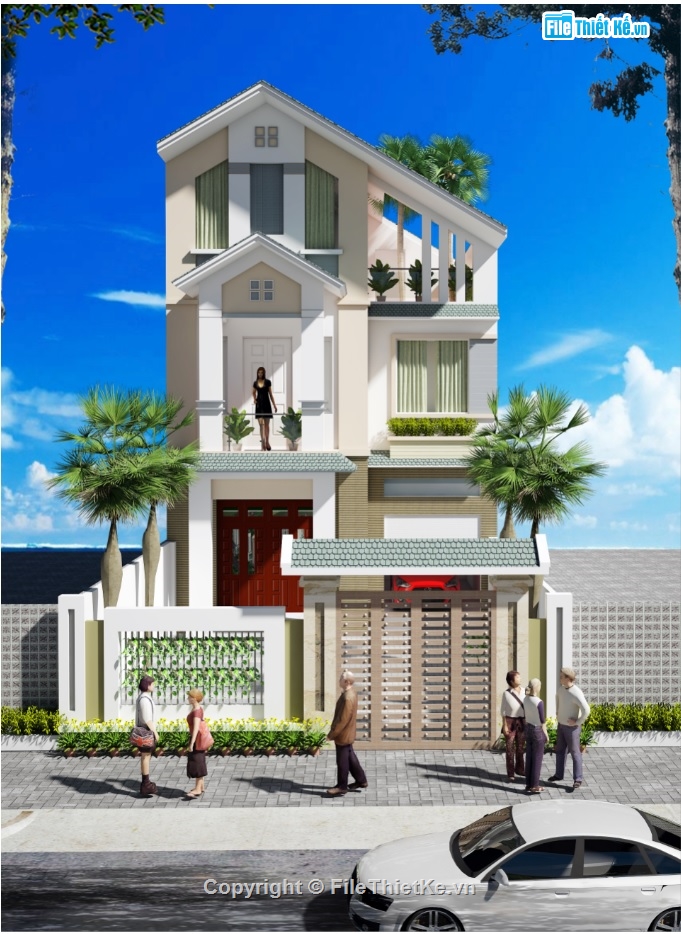 Mẫu nhà 2 tầng ở Biên Hòa phòng khách thông tầng 8x12 M384