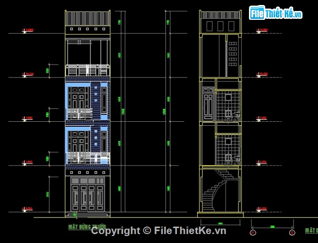 Bản vé nhà phố 4 tầng,Bản vẽ thiết kế nhà phố 4 tầng KT 3.25x13.9m,Bản vẽ nhà phố mặt tiền 3.25m
