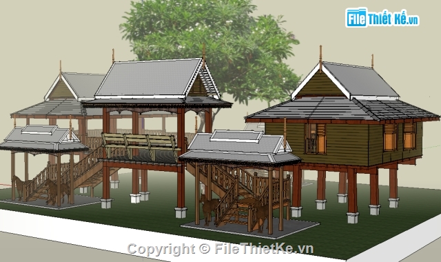 Bản vẽ thiết kế nhà sàn đẹp SKETCHUP 2016