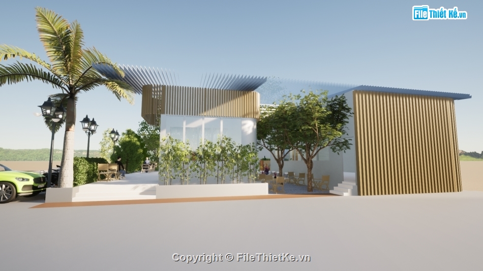 Sketchup nội thất,file cad vẽ quán cà phê,quán cafe
