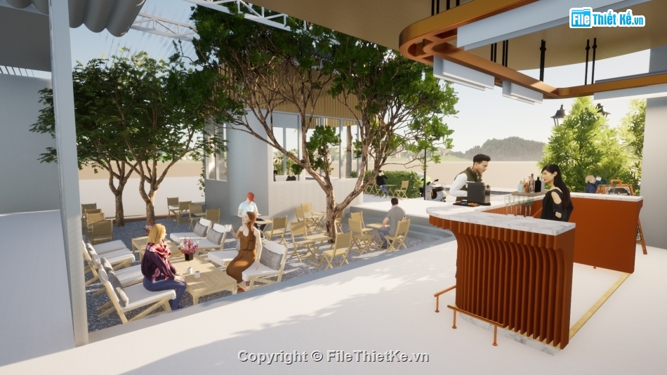 Sketchup nội thất,file cad vẽ quán cà phê,quán cafe
