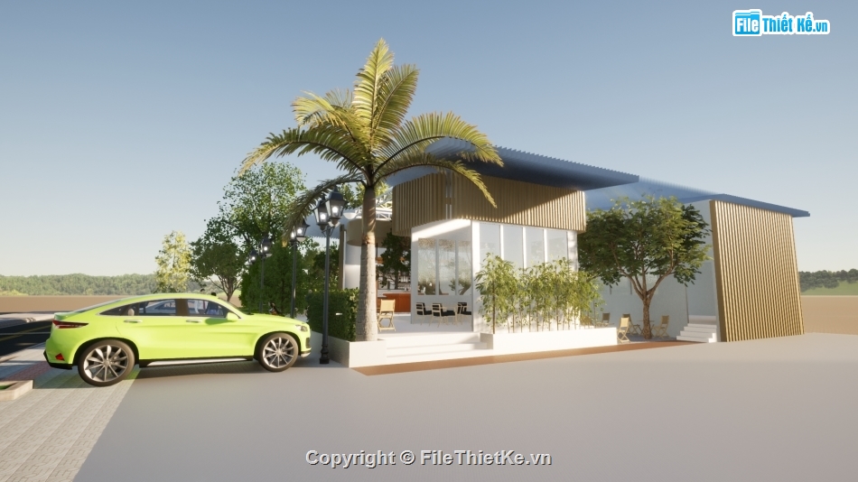 Sketchup nội thất,file cad vẽ quán cà phê,quán cafe