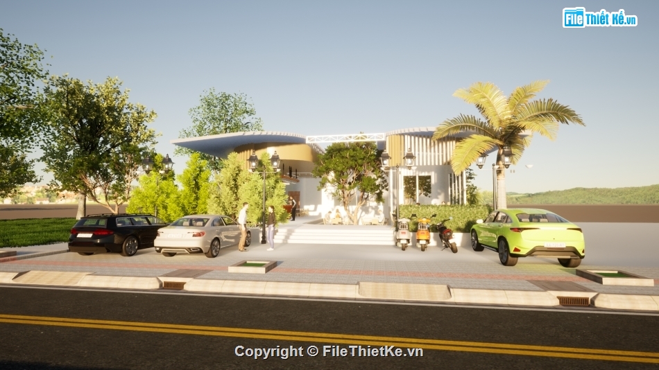 Sketchup nội thất,file cad vẽ quán cà phê,quán cafe