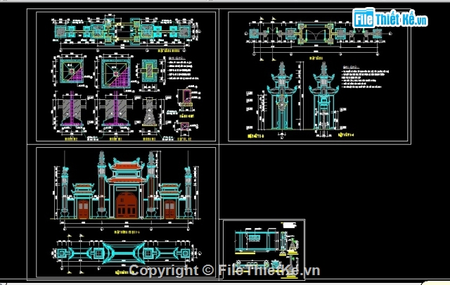 Bản vẽ thiết kế Tam Quan chùa,bản vẽ tam quan chùa,bản vẽ tam quan