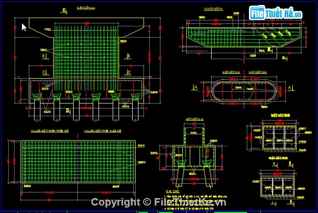 thiết kế bản vẽ thi công,cầu 3 nhịp 12m,khổ cầu B=6+2x0.5m,bản vẽ thiết kế cầu