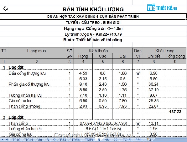 mặt cắt ngang,đường mặt cắt ngang B=6m,thiết kế thi công tuyến+cống+tràn,Bản vẽ tràn rọ đá + khối lượng,Bản vẽ cống + khối lượng