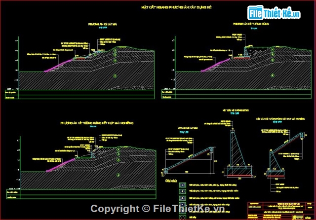kè bảo vệ bờ sông,hình thức kè tường đứng kết hợp mái nghiêng,Bản vẽ kè sông