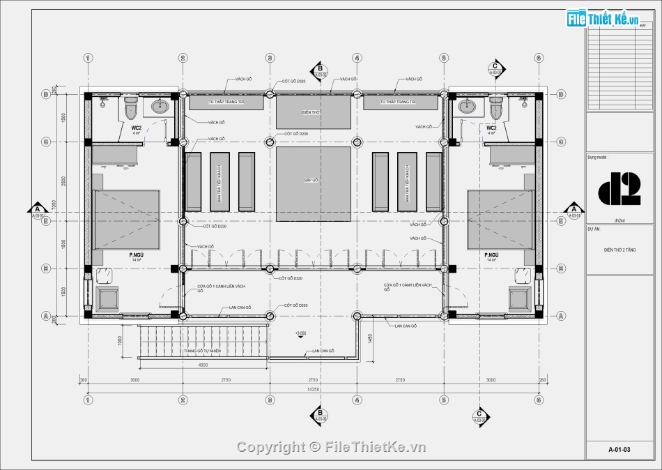 mẫu nhà 2 tầng kiểu nhà sàn,nhà thờ 3 gian,bản vẽ revit