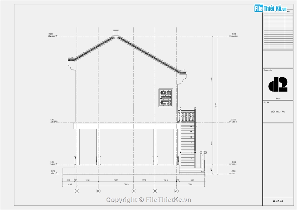 mẫu nhà 2 tầng kiểu nhà sàn,nhà thờ 3 gian,bản vẽ revit