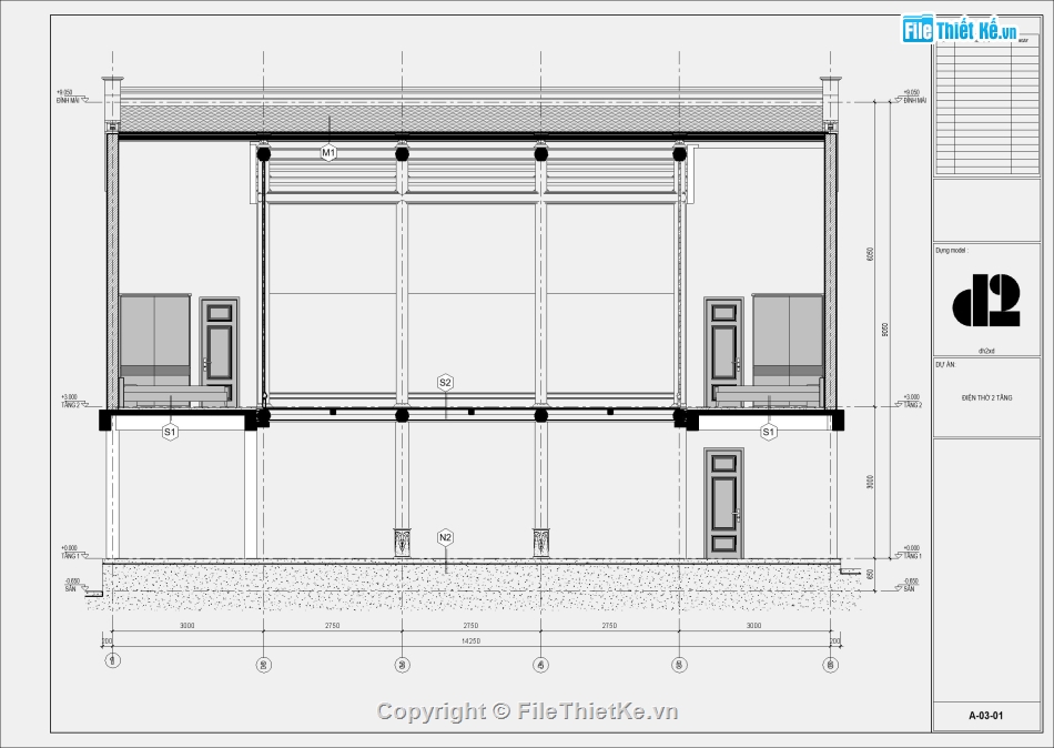 mẫu nhà 2 tầng kiểu nhà sàn,nhà thờ 3 gian,bản vẽ revit