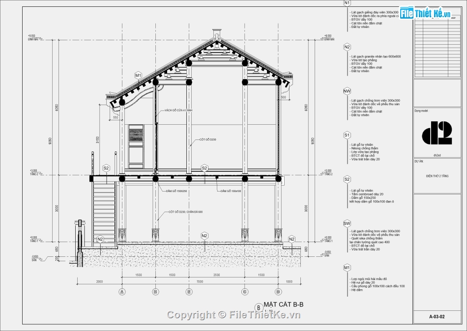 mẫu nhà 2 tầng kiểu nhà sàn,nhà thờ 3 gian,bản vẽ revit