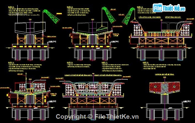 thi công cầu,đúc hẫng,trình tự các bước thi công mố,Bản vẽ cad thi công cầu