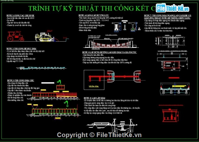 Bản vẽ thi công,cấu tạo dầm dẫn,thi công kết cấu nhịp,thi công dầm T,các bước thi công kết cấu nhịp,lao lắp dầm bằng giá long môn