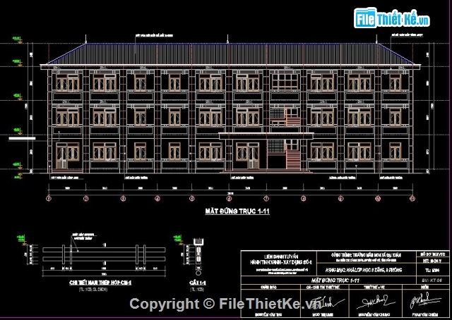 Trường mầm non Đại Xuân,Trường mầm non,Bản vẽ Trường mầm non,Trường mầm non  3 tầng 9 phòng,3 tầng 9 phòng
