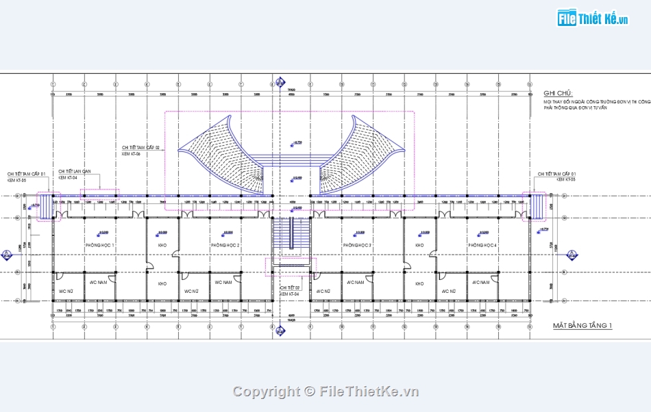 Trường mầm non 1 tầng,file cad trường mầm non,bản vẽ trường mầm non,autocad trường mầm non,trường mầm non 11x50m