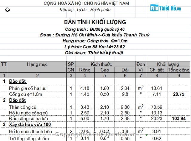 Bản vẽ mặt cắt ngang,Bản vẽ trắc ngang tuyến,Bản vẽ cống hộp + khối lượng,Bản vẽ cống tròn + khối lượng,Khối lượng nền mặt