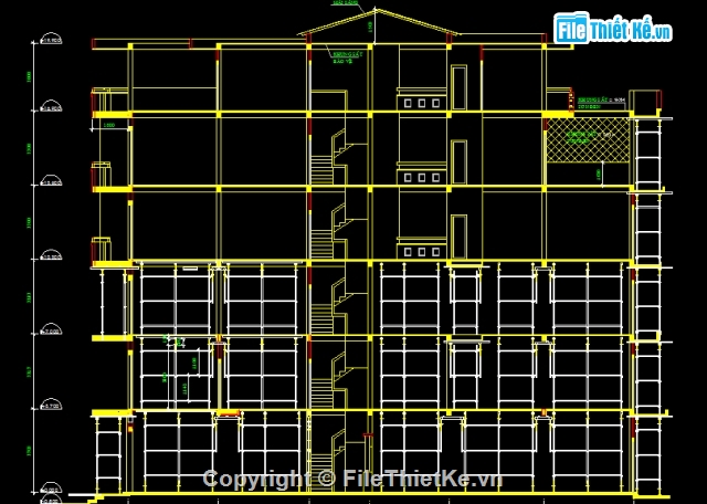 Bản vẽ và dự toán công trình nhà phố 6 tầng đầy đủ các hạng mục