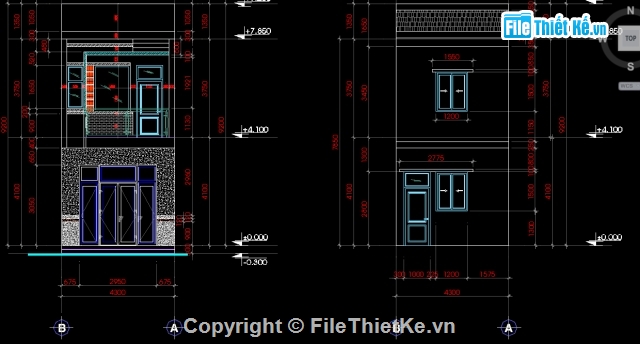 bản vẽ 2 tầng,2 tầng 4.3x14.1m,Nhà phố  2 tầng 4.3x14.1m,FIlethietke nhà phố 2 tầng,Filethiêtke 2 tầng 4.3x14.1m