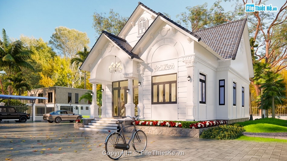 bản vẽ sketchup biệt thự,model sketchup tân cổ điển,bản vẽ biệt thự tân cổ điển đẹp nhất,bản vẽ biệt thự 3d