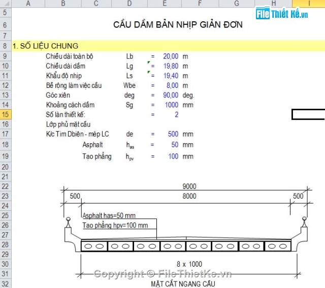 bảng excel,dầm bản rỗng,l=20m,theo 22 TCN 272 - 05,dầm bản rỗng 20m