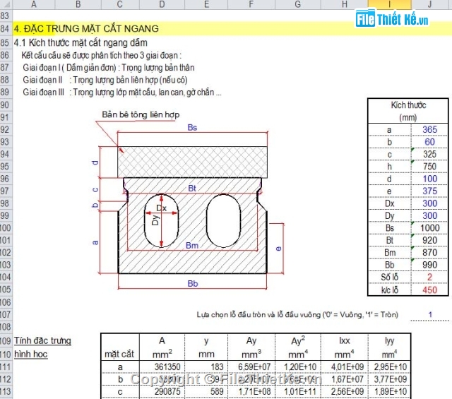 bảng excel,dầm bản rỗng,l=20m,theo 22 TCN 272 - 05,dầm bản rỗng 20m