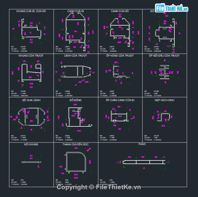nhôm hệ VFP,VFP,cửa,Bản vẽ,chi tiết kỹ thuật,Bản vẽ kĩ thuật