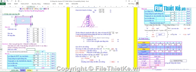 Bảng tính cốp pha,CỘT - DẦM - SÀN,tính toán,File excel tính toán thi công