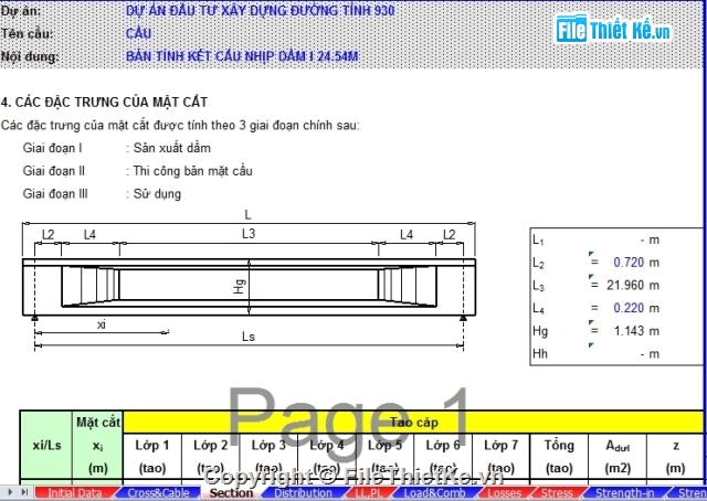 bảng tính kết cấu nhịp dầm i33m,bảng tính dầm i33m,bảng tính dầm I33m căng sau