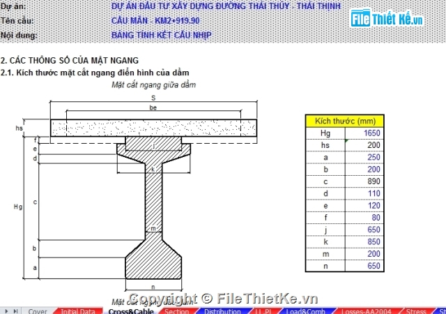 bảng tính kết cấu nhịp dầm i33m,bảng tính dầm i33m,bảng tính dầm I33m căng sau