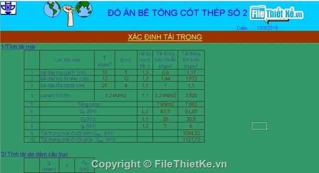 File excel lập sẵn,File excel đồ án btct,File excel tính bê tông cốt thép,Đồ án btct 2