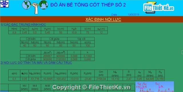 File excel lập sẵn,File excel đồ án btct,File excel tính bê tông cốt thép,Đồ án btct 2