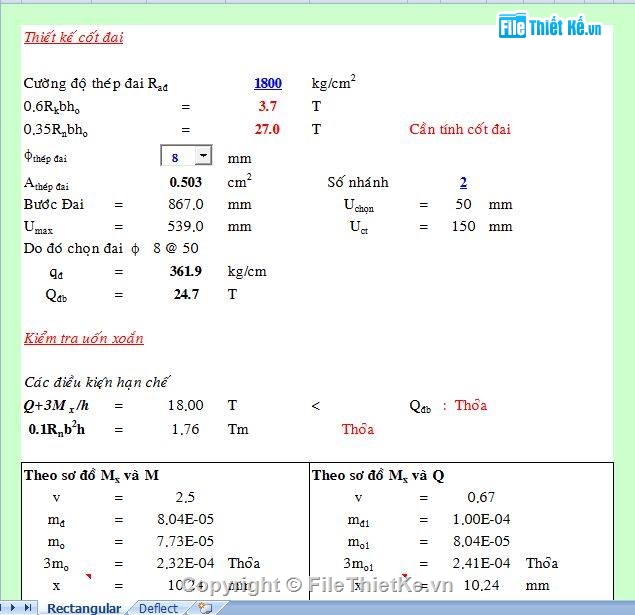 Bảng tính toán kiểm tra xoắn cho dầm,kiểm tra xoắn cho dầm,tính toán,tính toán dầm bản,bảng tính toán