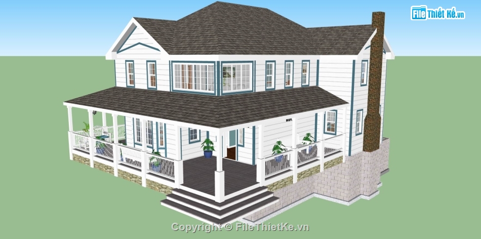 biệt thự 2 tầng,biệt thự châu âu,biệt thự 2 tầng châu âu,file sketchup biệt thự 2 tầng