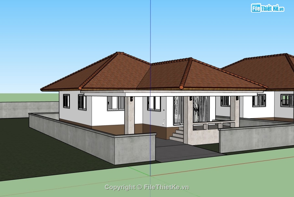 biệt thự 1 tầng,nhà biệt thự,sketchup biệt thự 1 tầng,sketchup phối cảnh biệt thự