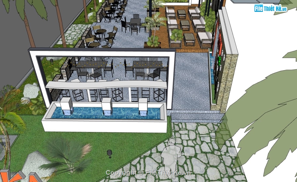 quán cà phê sketchup,sketchup quán cà phê,Mẫu quán cà phê sketchup,phối cảnh quán cà phê,model su quán cà phê