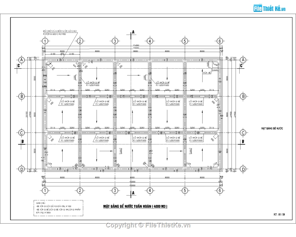 Bể nước tuần hoàn 400m3,file cad bể nước,File cad bể nước tuần hoàn,bể nước tuần hoàn