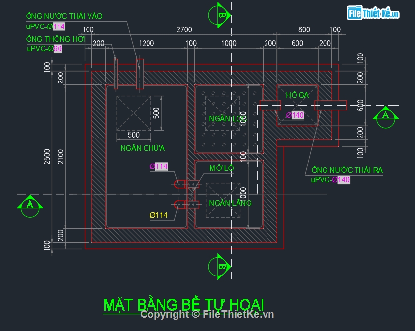 File cad bể tự hoại,hầm tự hoại,Bể Tự Hoại Nhà Phố,bản vẽ bệ tự hoại