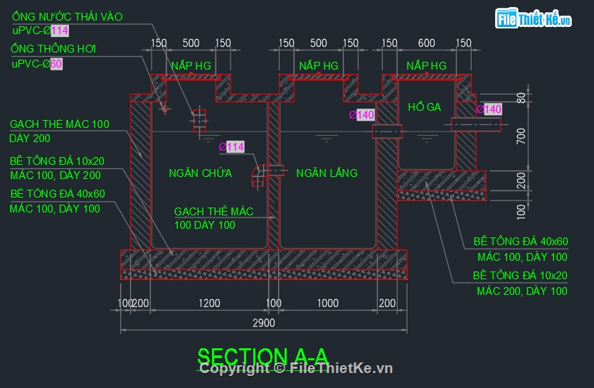 File cad bể tự hoại,hầm tự hoại,Bể Tự Hoại Nhà Phố,bản vẽ bệ tự hoại