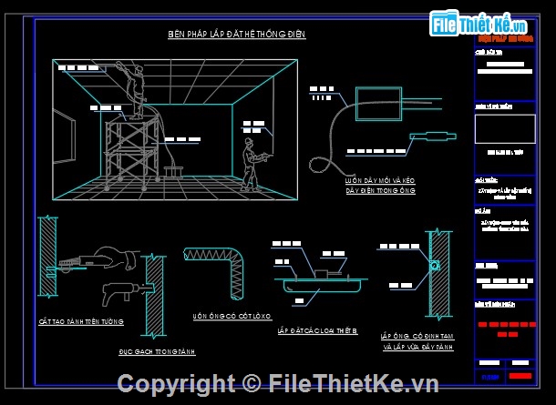 Biện pháp thi công,chi tiết thi công,điện hạ thế,điện,trần nhà
