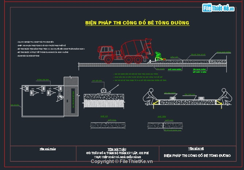 bản vẽ biện pháp thi công đường,File cad biện pháp thi công đường Bê tông,Biện pháp thi công đường nông thôn