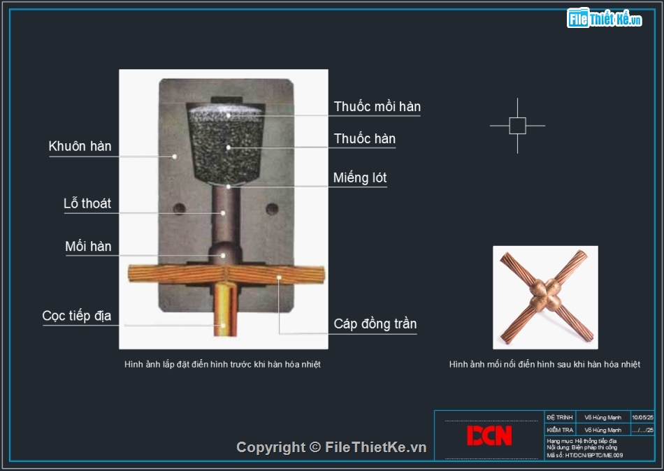 Biện pháp thi công hệ thống tiếp địa,Biện pháp thi công hàn hóa nhiệt,Biện pháp thi công chống sét,Bản vẽ trạm biến áp kios,Biện pháp thi công ME,DCN