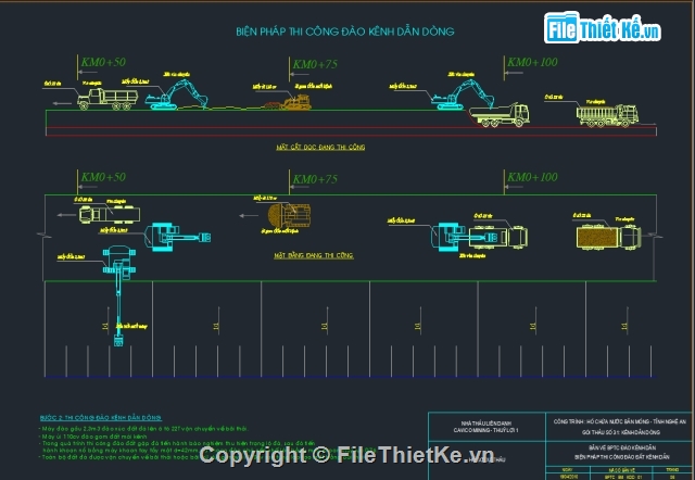 Kênh dẫn dòng,kênh dẫn dòng chảy,Biện pháp thi công kênh,File cad kênh dẫn dòng chảy,BPTC kênh dẫn dòng chảy