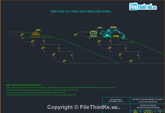 Kênh dẫn dòng,kênh dẫn dòng chảy,Biện pháp thi công kênh,File cad kênh dẫn dòng chảy,BPTC kênh dẫn dòng chảy