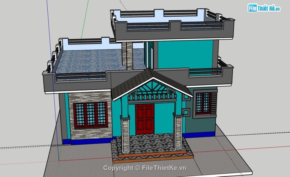 Biệt thự 1 tầng,File su biệt thự 1 tầng,Biệt thự 1 tầng 1 tum,Biệt thự 1 tầng file sketchup,Sketchup biệt thự 1 tầng