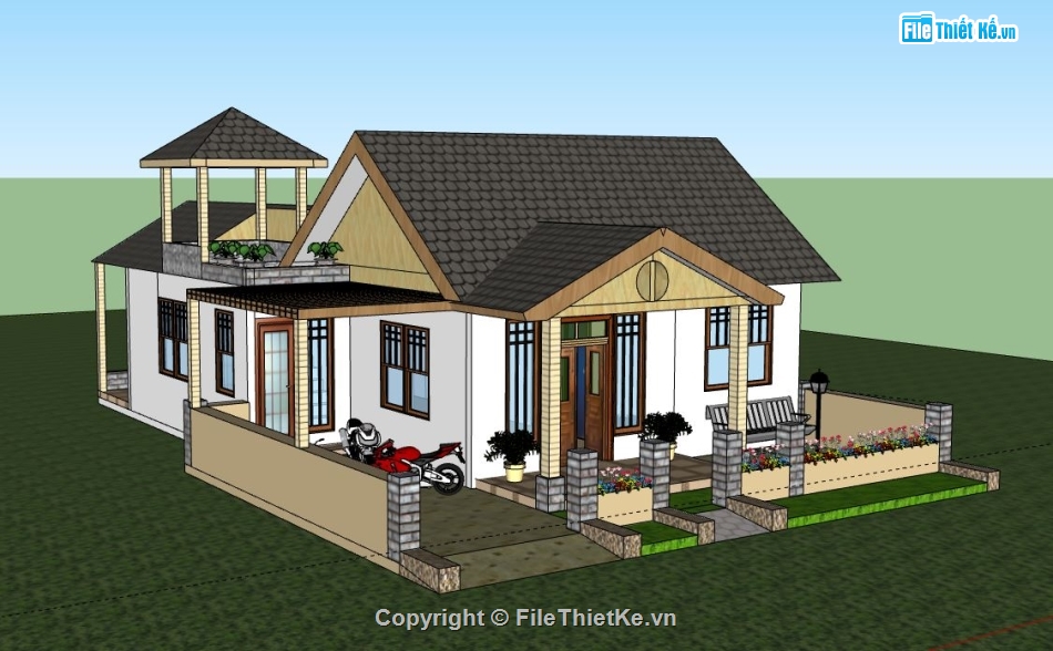 Biệt thự 1 tầng,Model su biệt thự 1 tầng,biệt thự 1 tầng file su,sketchup biệt thự 1 tầng,biệt thự 1 tầng sketchup