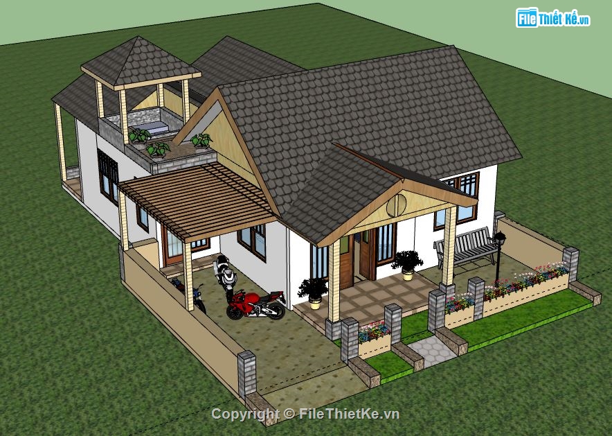 Biệt thự 1 tầng,Model su biệt thự 1 tầng,biệt thự 1 tầng file su,sketchup biệt thự 1 tầng,biệt thự 1 tầng sketchup